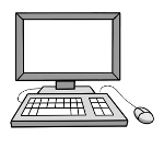 Ein Computerbildschirm, eine Tastatur und eine Computermaus.