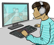 Ein Mann spielt ein Online-Games auf seinem Computer.